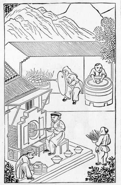 Çin üretimine ilişkin bir dizi çizimden fırınları açma ve kapama (tüm seri için bkz. 384116 ve 384117) by Chinese School
