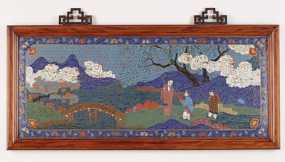 Çin manzarasını tasvir eden panel, Ming hanedanı (emaye işi emaye) by Chinese School