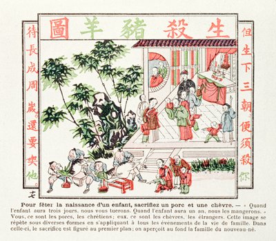 Bir çocuğun doğumunu kutlamak için bir domuz ve bir keçinin kurban edilmesi, 1891 by Chinese School
