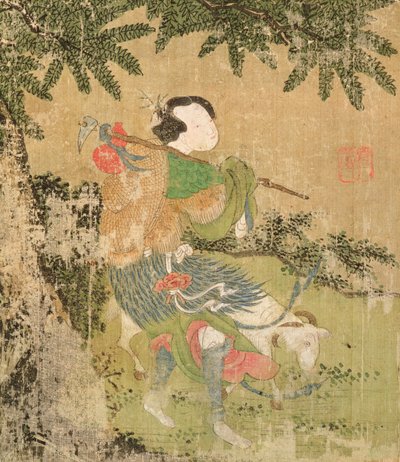 Gezgin, 1700 (ipek üzerine wc) by Chinese School