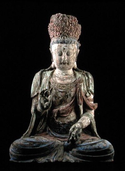 Elleri kaldırılmış büyük oturan bodhisattva, Jin hanedanı (1115-1234) (ahşap ve pigment) (bkz. 206547) by Chinese School Chinese School