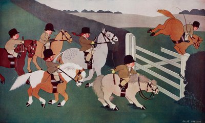 The gate crashers, at sırtındaki jokeyler, Chloe Preston (1887-1969) karikatürü, The Tatler, No 1435, 26 Aralık by Chloe Preston