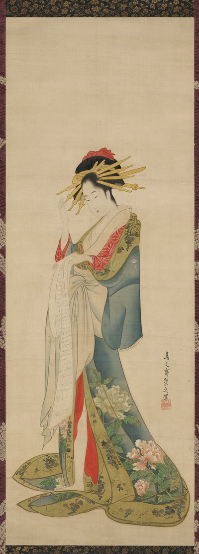 Bir Mektubu Okuyan Bir Fahişe by Chobunsai Eishi