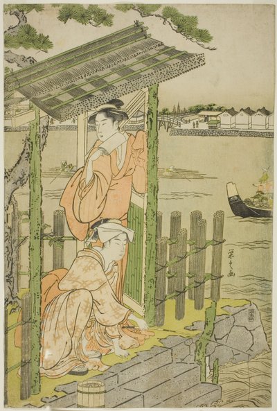 Sumida Nehri kıyısındaki bir Çayevinde Buluşma by Chobunsai Eishi