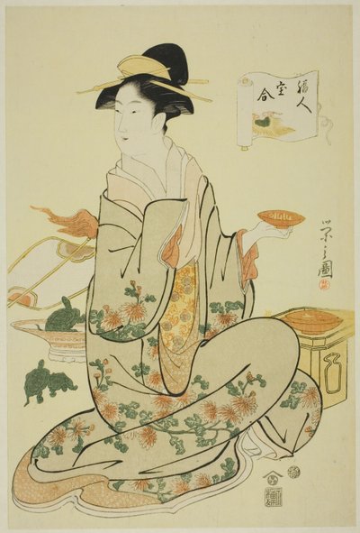 Jurojin, "İyi Şans Tanrılarının Hazinelerinin Karşılaştırılması (Fukujin takara awase)" dizisinden by Chobunsai Eishi