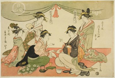 Okita ve Takashima Ohisa ken oyunu oynuyorlar by Chobunsai Eishi