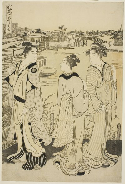 Seki Tapınağında Ono no Komachi, The Fashionable Seven Komachi (Furyu nana Komachi) serisinden, c.1788 (renkli tahta baskı; oban) by Chobunsai Eishi
