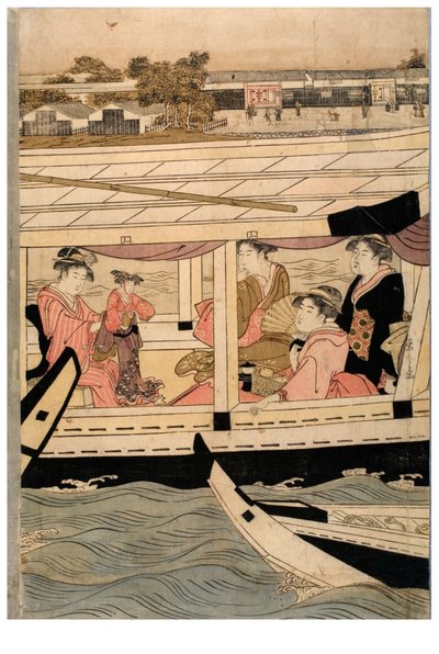 Sumida Nehri sahnesinin yatay bir beşli parçasının parçası by Chobunsai Eishi