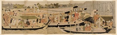 Sumida Nehri Üzerinde Eğlence Tekneleri by Chobunsai Eishi