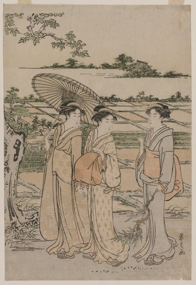 Kırsalda Gezinen Üç Kadın, 1780'lerin ortalarında. by Chobunsai Eishi