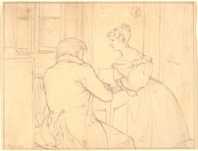 Ressam C.D.Gebauer, Jomfru Margrethe Hahn için çizim yapıyor by Christen Købke
