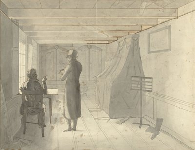 Bir ressam da dahil olmak üzere iki adamla iç mekan by Christiaan Andriessen