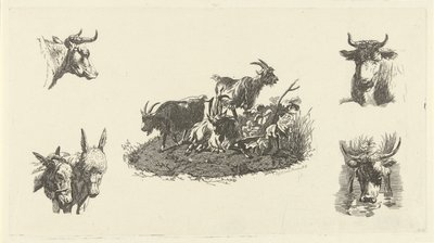 Her iki yanında inek başlı ve eşek başlı üç keçi by Christiaan Godfried Schutze van Houten