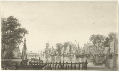 Yelkenli gemilerle nehir manzarası by Christiaan Josi