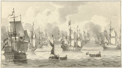 Savaş filosu ile deniz manzarası by Christiaan Josi