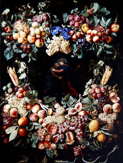 Meyve Çelenkindeki Ziyaret (tuval üzerine yağlı boya) by Christiaan Luykx or Luycks