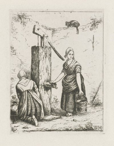 Bir su pompasında iki kadın by Christiaan Wilhelmus Moorrees