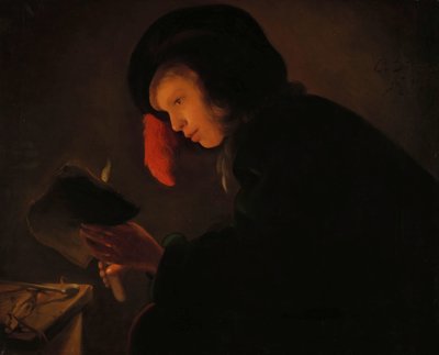 Mum ışığında genç adam by Christiaen Jansz. Dusart