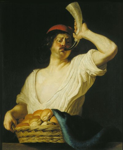 Boynuzunu Üfleyen Bir Fırıncı, 1650. by Christiaen van Couwenbergh