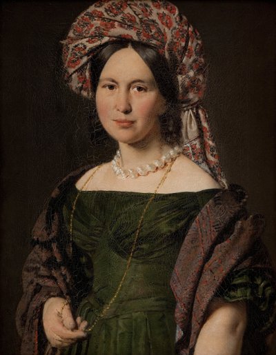 Cathrine Jensen, kızlık soyadı Lorenzen, Türban Takan Sanatçıların Eşi, 1842-1843 by Christian Albrecht Jensen