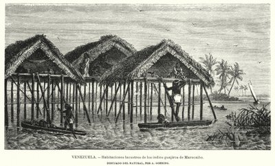 Wayuu (Guajiro) Kızılderililerinin göl evleri, Maracaibo, Venezuela (litho) by Christian Anton Goering