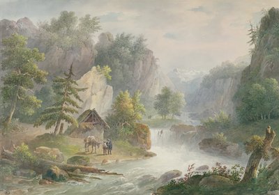Torrent ile Dağlık Manzara, 1825 (kağıt üzerinde wc) by Christian Brune