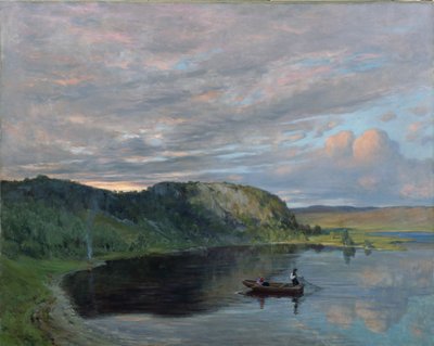 Bir Yüksek Dağ Gölünün Yanında Yaz Akşamı (tuval üzerine yağlı boya) by Christian Eriksen Skredsvig