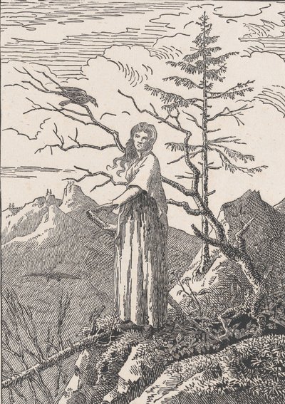 Kuzgunlu Kadın Uçurumdaki kuzgunlu kadın, muhtemelen 1803. by Christian Friedrich