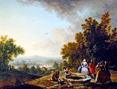 Zarif Figürlerle Bir Manzara (bakır üzeri yağlı boya) by Christian Georg I Schutz