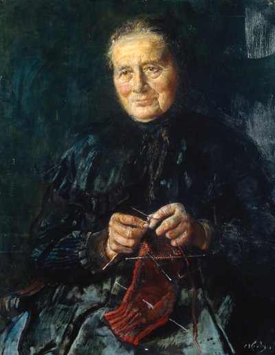 Örgü ören eş (resim) by Christian Krohg