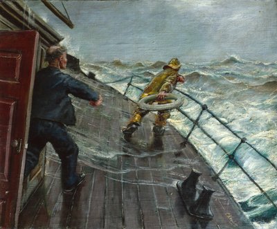 Denize adam düştü (tuval üzerine yağlı boya) by Christian Krohg