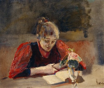 Oda oturur ve okur by Christian Krohg