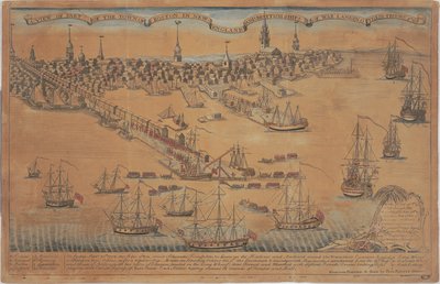 New England'daki Boston Kasabasının Bir Kısmından Bir Görünüm ve Birliklerini Çıkaran İngiliz Savaş Gemileri! by Christian Remick