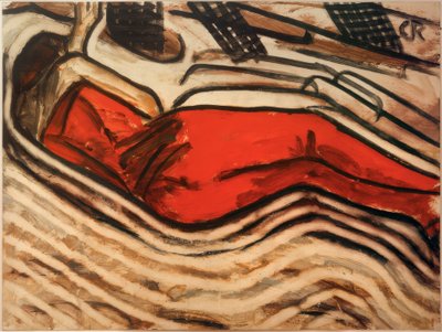 Kırmızılı uyuyan kadın (yatan kadın çıplak, uyuyan) by Christian Rohlfs