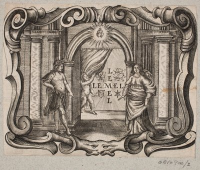 Portal, erkek ve kadın, aşk tanrısı ve iki yanan kalp ile amblem by Christian Rothgiesser