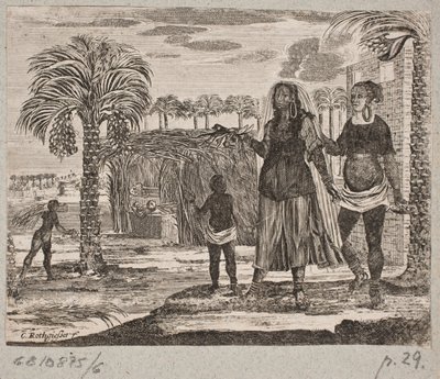 Bir palmiye ağacı kulübesinin önünde yerliler by Christian Rothgiesser