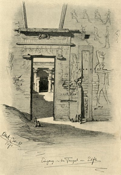 Edfu'daki tapınağın girişi, Mısır, 1898. by Christian Wilhelm Allers