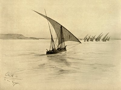 Nil Nehri üzerinde Feluccas, Kahire, Mısır, 1898. by Christian Wilhelm Allers