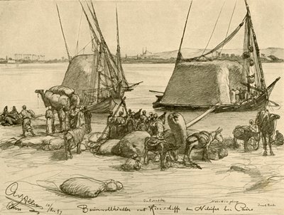Tahıl teknelerine pamuk yükleme, Nil Nehri, Kahire, Mısır, 1898. by Christian Wilhelm Allers