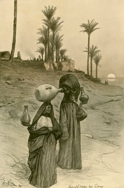 Nil kıyısında su kapları taşıyan kadınlar, Kahire, Mısır, 1898. by Christian Wilhelm Allers