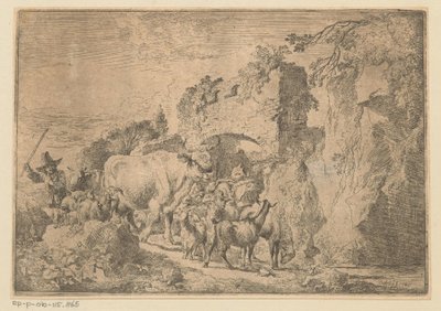 Bir harabede sürü ile çoban by Christian Wilhelm Ernst Dietrich