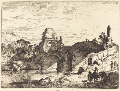 Bir Köprü ve Yıkılmış Kule ile Manzara by Christian Wilhelm Ernst Dietrich