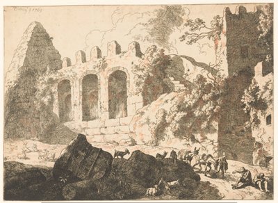 Kalıntılar ve bir piramit ile manzara by Christian Wilhelm Ernst Dietrich