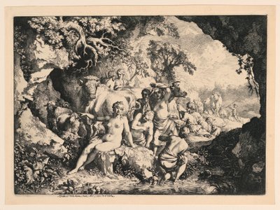 Bir Mağaranın Yakınında Yıkanan Periler by Christian Wilhelm Ernst Dietrich