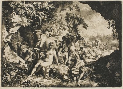 Bir Mağaranın Yakınında Yıkanan Periler by Christian Wilhelm Ernst Dietrich