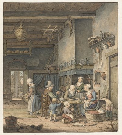 Masanın etrafında bir çiftçinin ailesiyle iç mekan by Christina Chalon