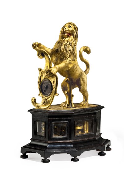 Çarpıcı ve Otomat Aslan Saat, c.1640 (yaldızlı pirinç ve abanoz) by Christoff Miller