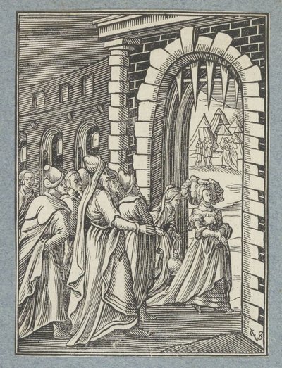 Judith ve hizmetçisi Holofernes yolunda by Christoffel van Sichem (II)