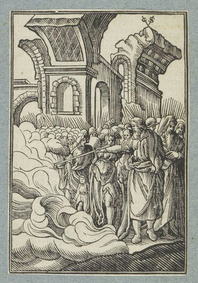 Musa asası ile suyu ikiye böler. by Christoffel van Sichem (II)