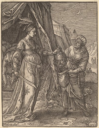 Holofernes Başkanı ile Judith by Christoffel van Sichem I, after Hendrik Goltzius
